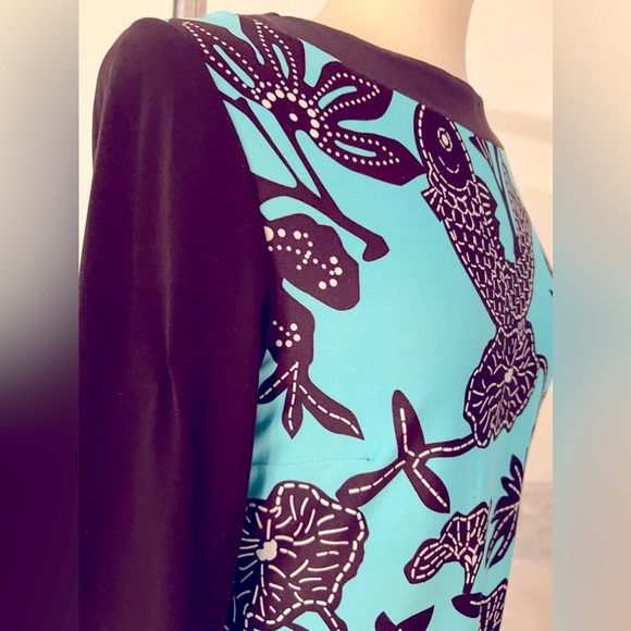 Very Vollbrach Turquoise Black 3/4 Sleeves Stretch Dress - Picture 6 of 10